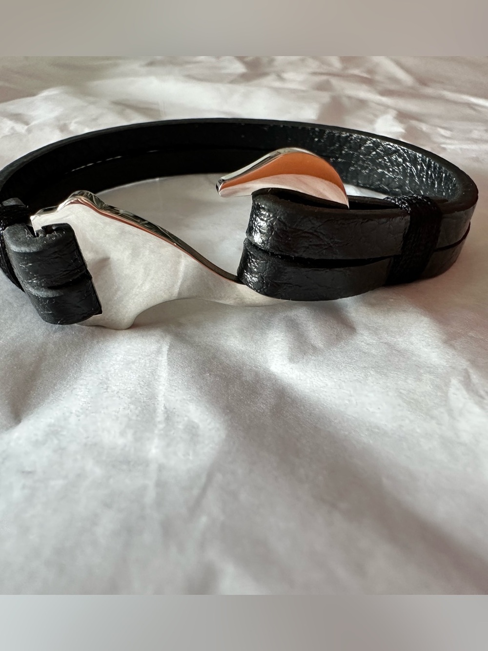 Men's Black Leather Belt with Silver Hook Buckle